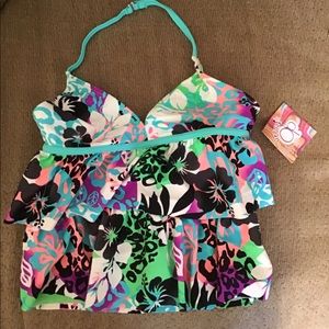 1 pc Tankini bikini top NWT size medium 7-8 green,teal flower kids ,girl